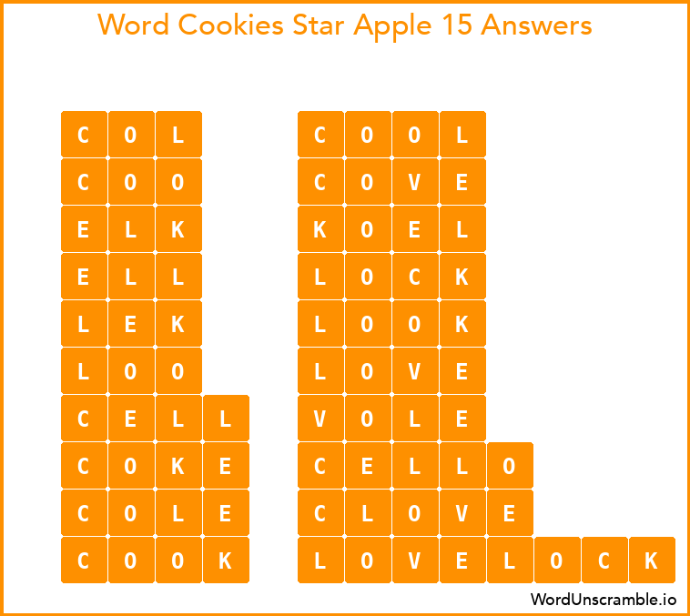 Word Cookies Star Apple 15 Answers