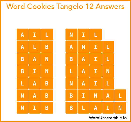 Word Cookies Tangelo 12 Answers