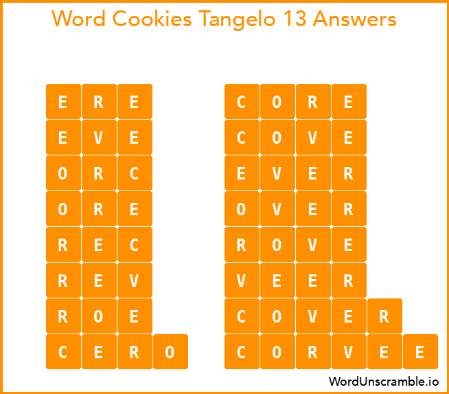 Word Cookies Tangelo 13 Answers