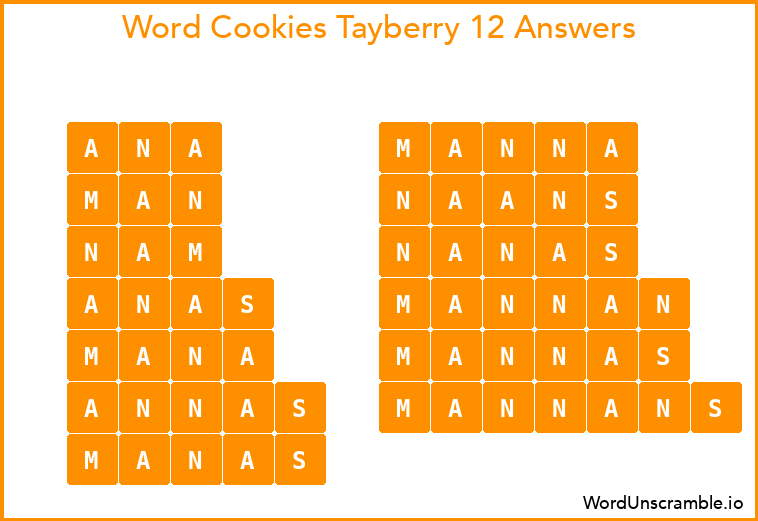 Word Cookies Tayberry 12 Answers