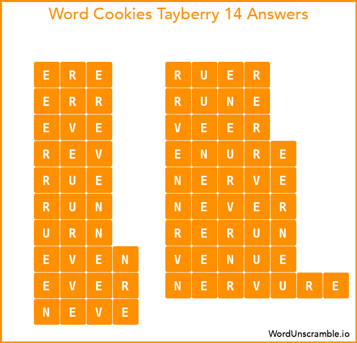 Word Cookies Tayberry 14 Answers