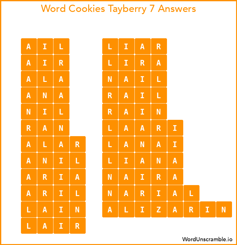 Word Cookies Tayberry 7 Answers