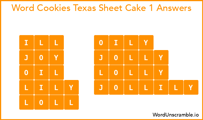 Word Cookies Texas Sheet Cake 1 Answers