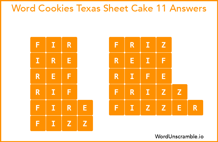 Word Cookies Texas Sheet Cake 11 Answers