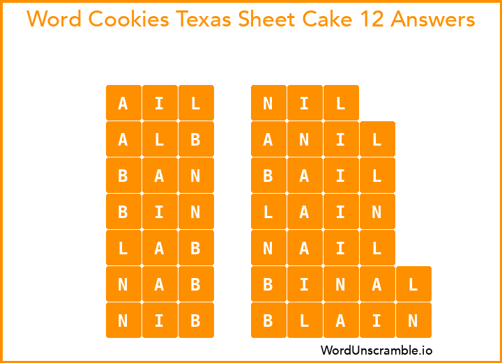 Word Cookies Texas Sheet Cake 12 Answers