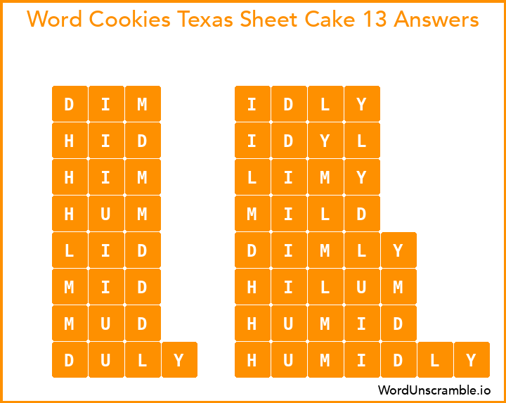 Word Cookies Texas Sheet Cake 13 Answers