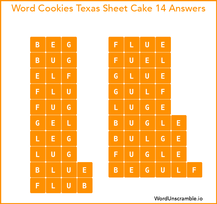 Word Cookies Texas Sheet Cake 14 Answers
