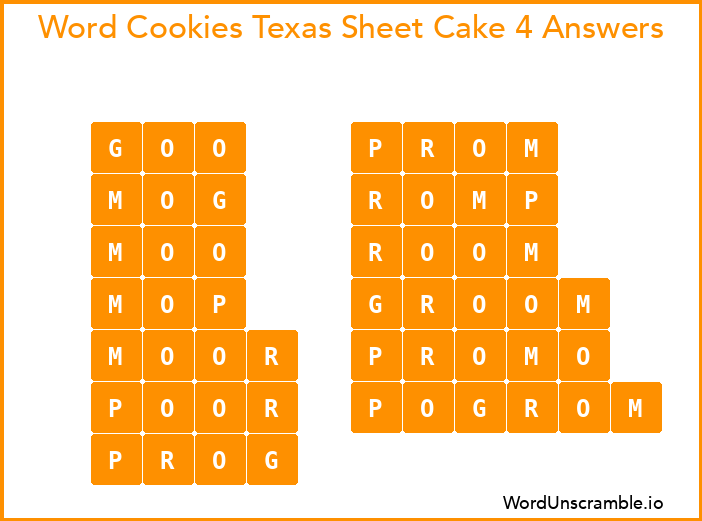 Word Cookies Texas Sheet Cake 4 Answers