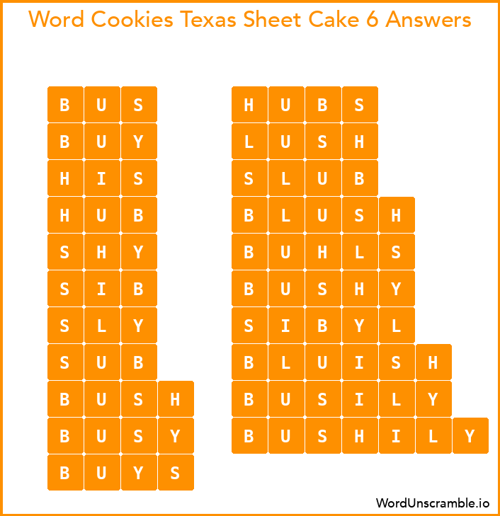 Word Cookies Texas Sheet Cake 6 Answers