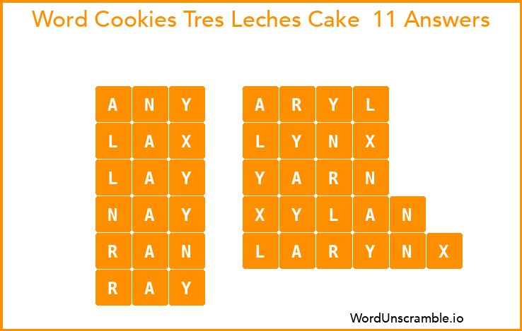Word Cookies Tres Leches Cake  11 Answers
