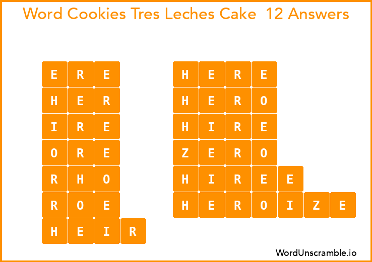 Word Cookies Tres Leches Cake  12 Answers