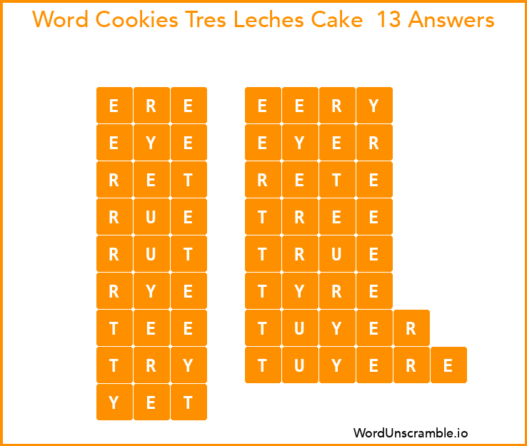 Word Cookies Tres Leches Cake  13 Answers