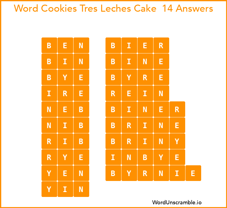 Word Cookies Tres Leches Cake  14 Answers
