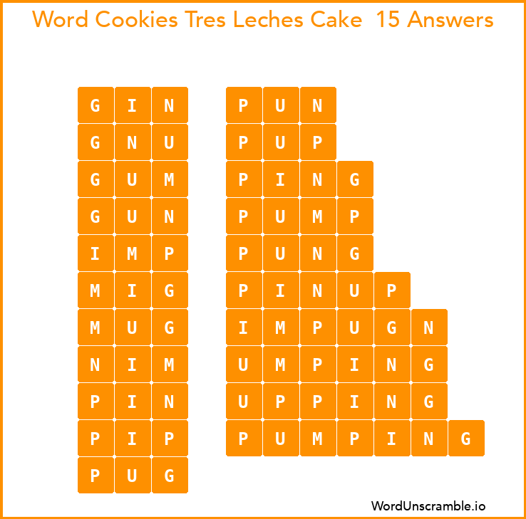 Word Cookies Tres Leches Cake  15 Answers
