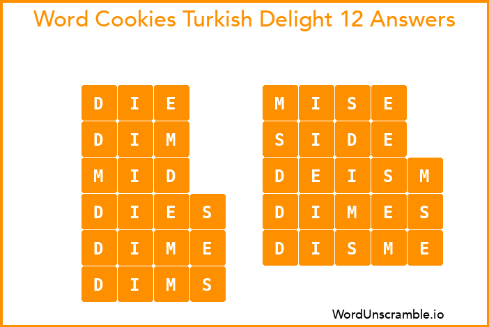 Word Cookies Turkish Delight 12 Answers