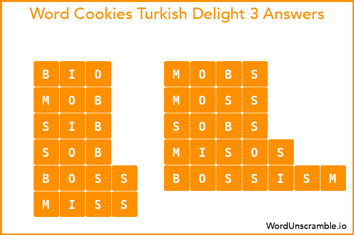 Word Cookies Turkish Delight 3 Answers