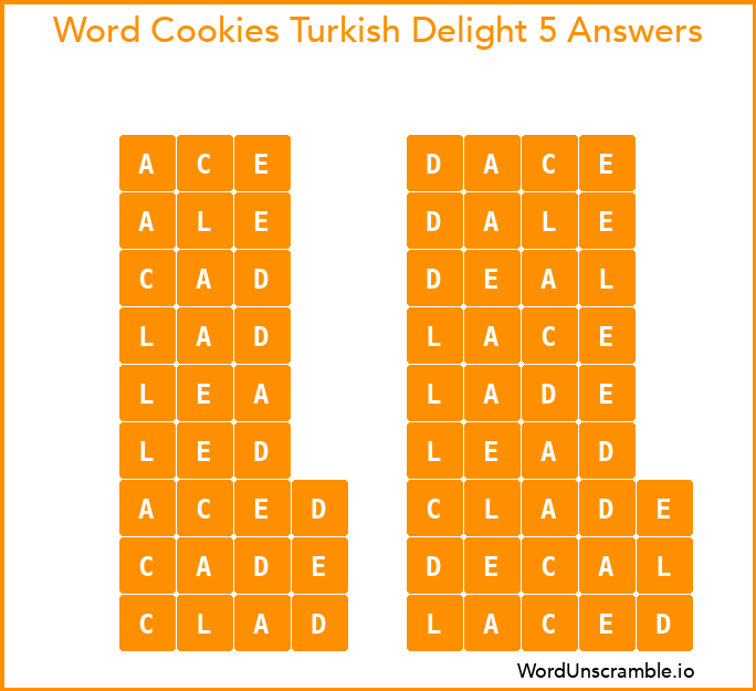 Word Cookies Turkish Delight 5 Answers