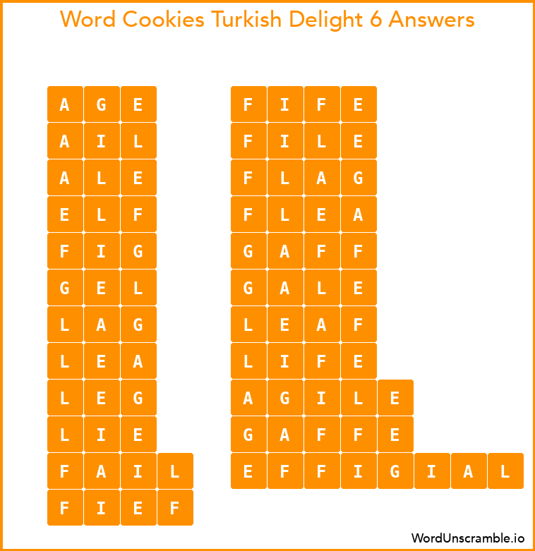 Word Cookies Turkish Delight 6 Answers