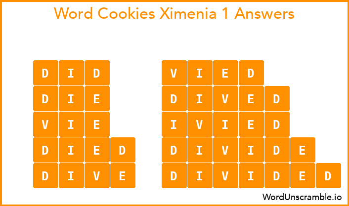 Word Cookies Ximenia 1 Answers
