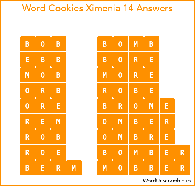 Word Cookies Ximenia 14 Answers