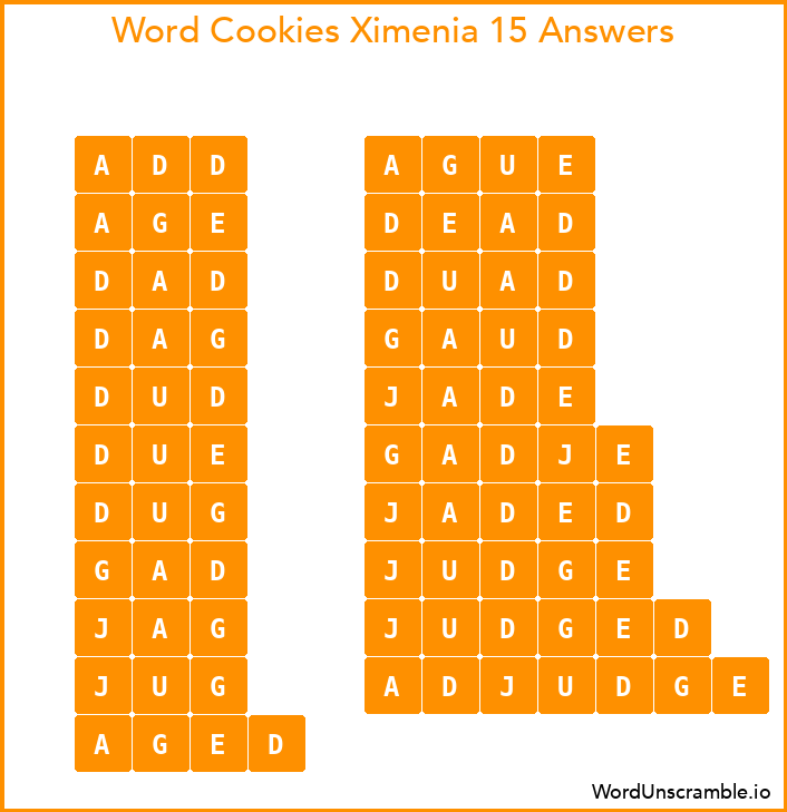Word Cookies Ximenia 15 Answers