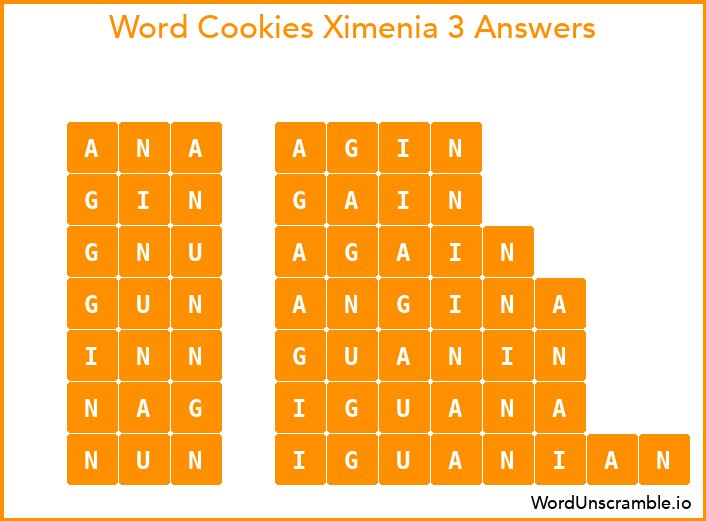 Word Cookies Ximenia 3 Answers