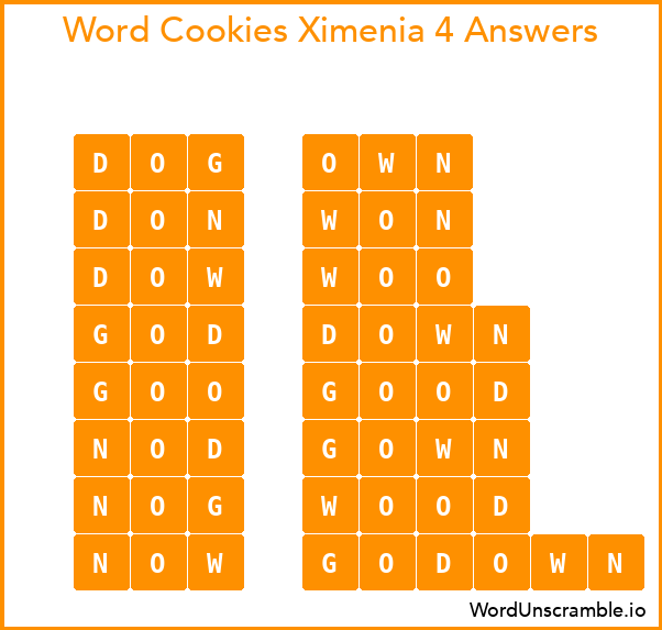 Word Cookies Ximenia 4 Answers