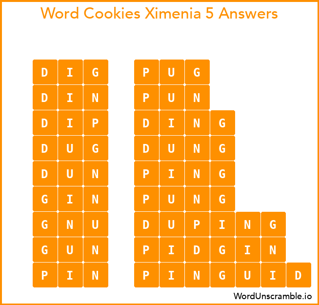 Word Cookies Ximenia 5 Answers