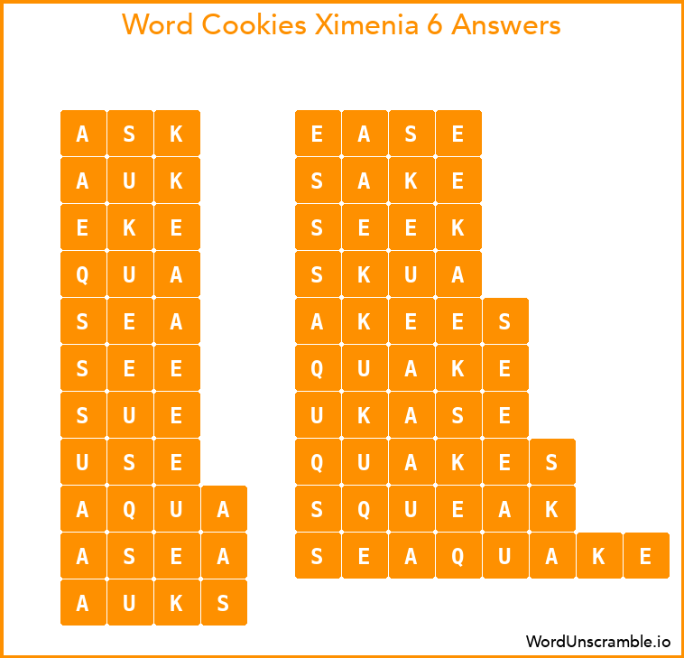 Word Cookies Ximenia 6 Answers
