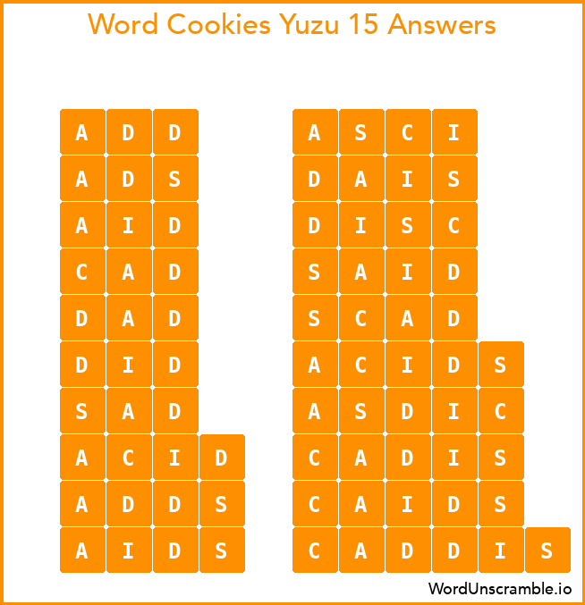Word Cookies Yuzu 15 Answers
