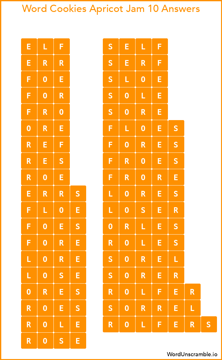 Word Cookies Apricot Jam 10 Answers