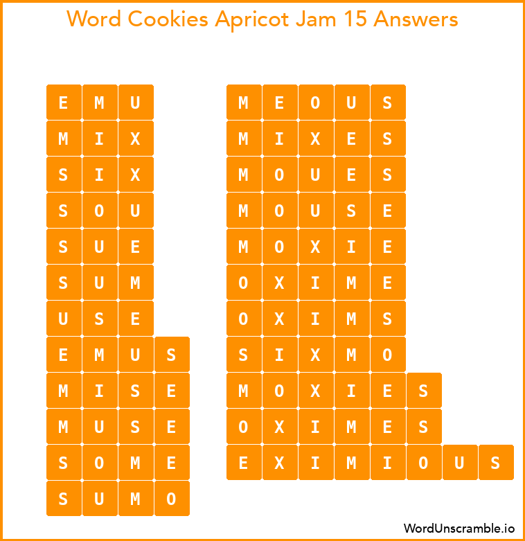Word Cookies Apricot Jam 15 Answers