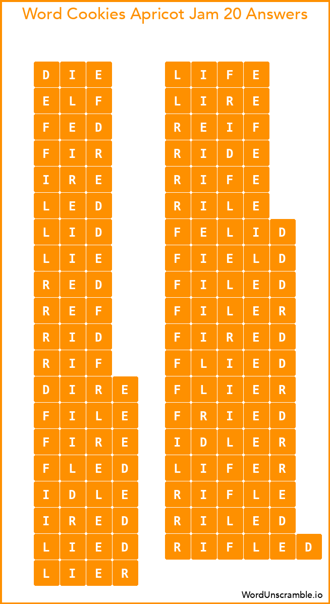 Word Cookies Apricot Jam 20 Answers