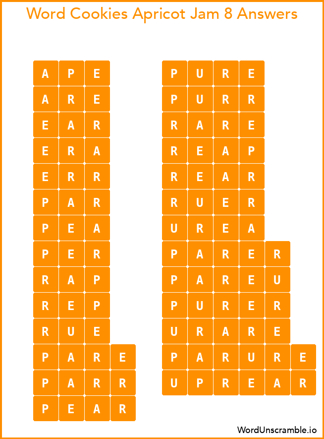 Word Cookies Apricot Jam 8 Answers
