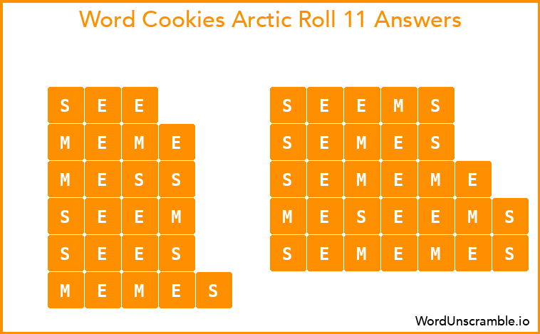 Word Cookies Arctic Roll 11 Answers