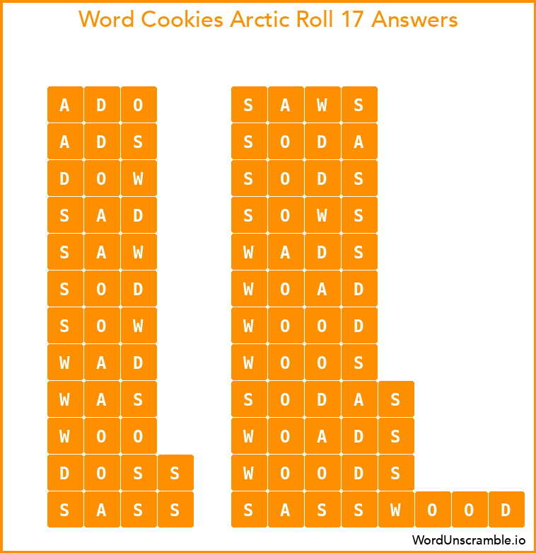 Word Cookies Arctic Roll 17 Answers