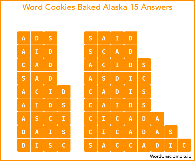 Word Cookies Baked Alaska 15 Answers