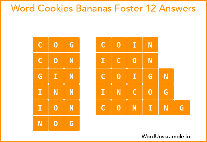 Word Cookies Bananas Foster 12 Answers