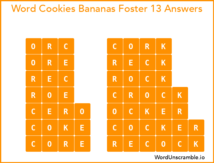 Word Cookies Bananas Foster 13 Answers