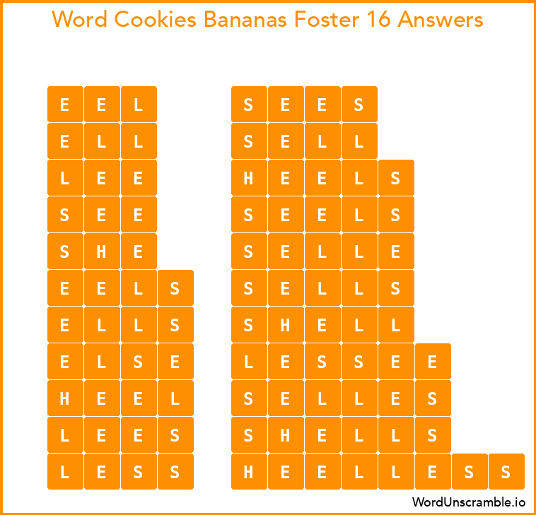 Word Cookies Bananas Foster 16 Answers