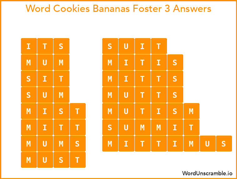 Word Cookies Bananas Foster 3 Answers