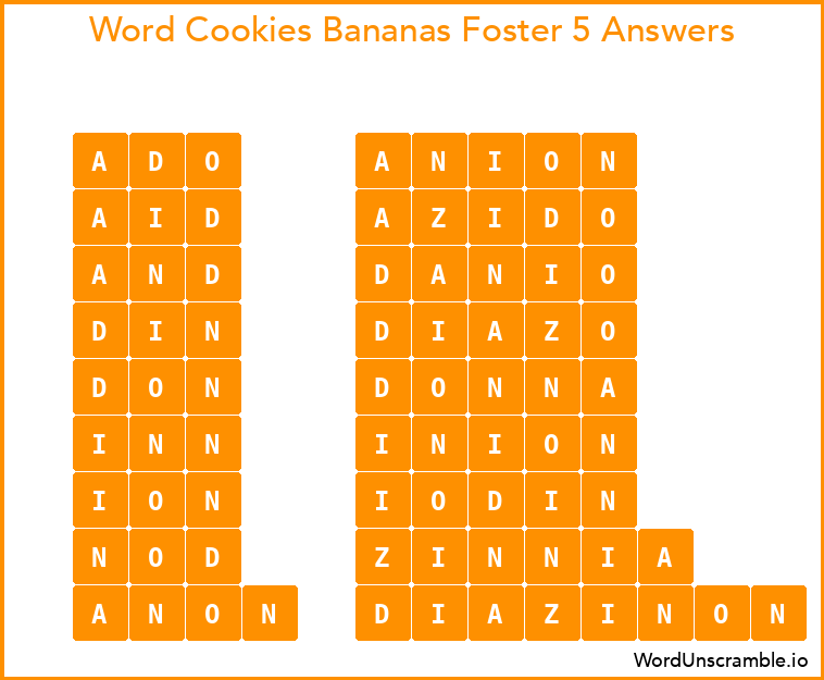 Word Cookies Bananas Foster 5 Answers