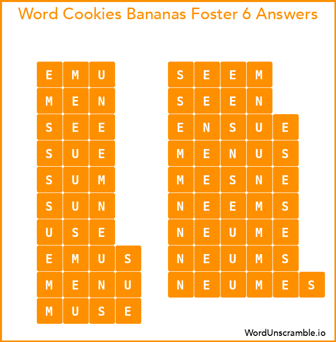 Word Cookies Bananas Foster 6 Answers