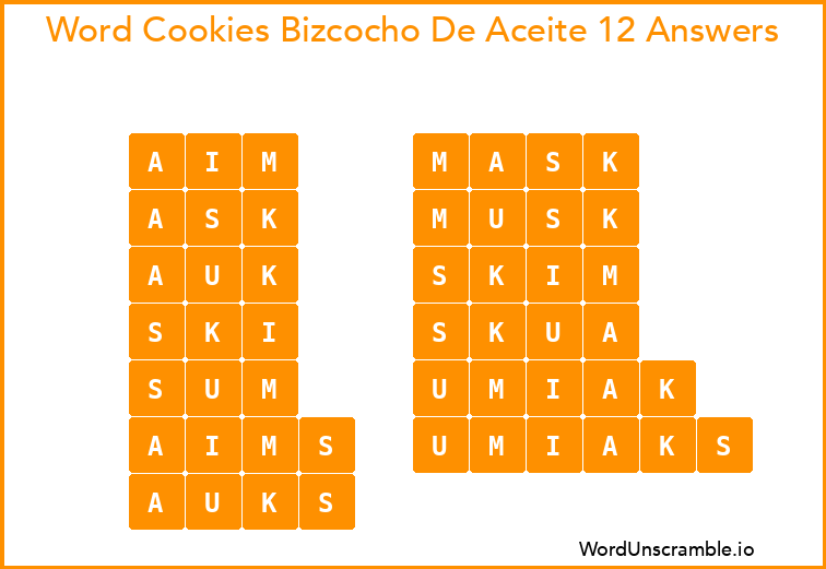 Word Cookies Bizcocho De Aceite 12 Answers