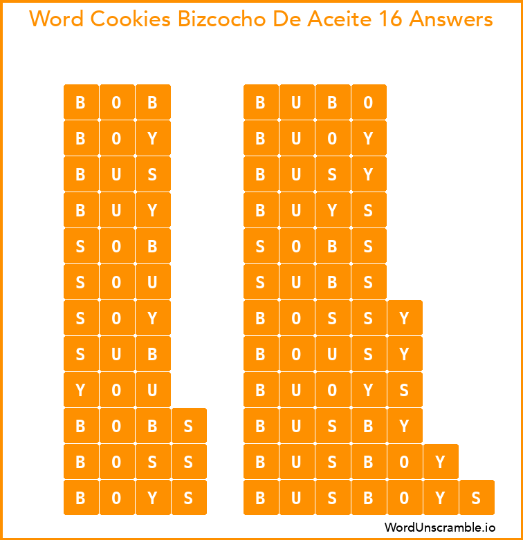 Word Cookies Bizcocho De Aceite 16 Answers