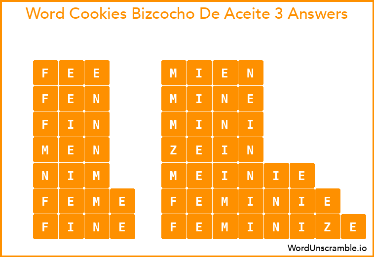 Word Cookies Bizcocho De Aceite 3 Answers