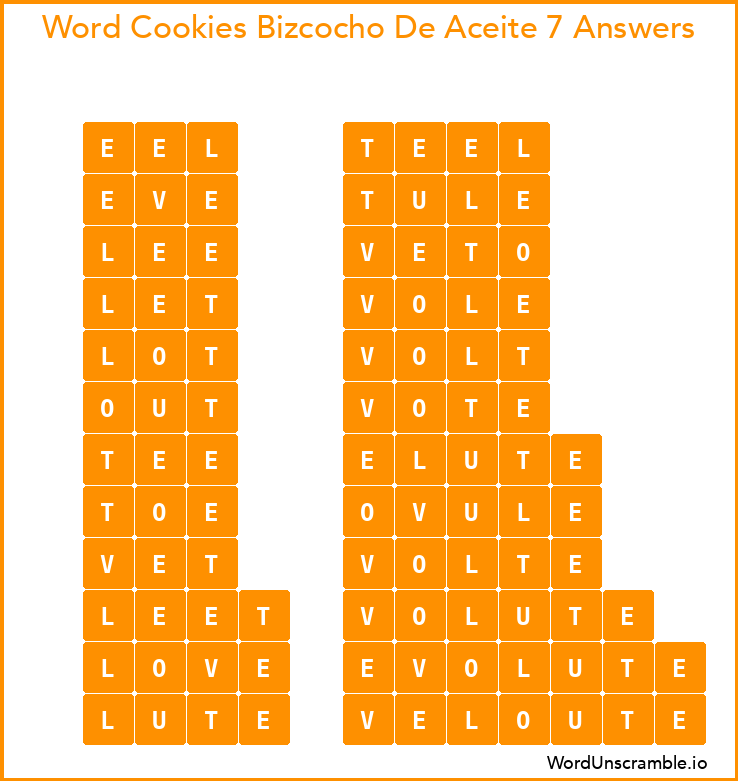 Word Cookies Bizcocho De Aceite 7 Answers