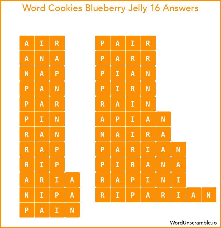 Word Cookies Blueberry Jelly 16 Answers