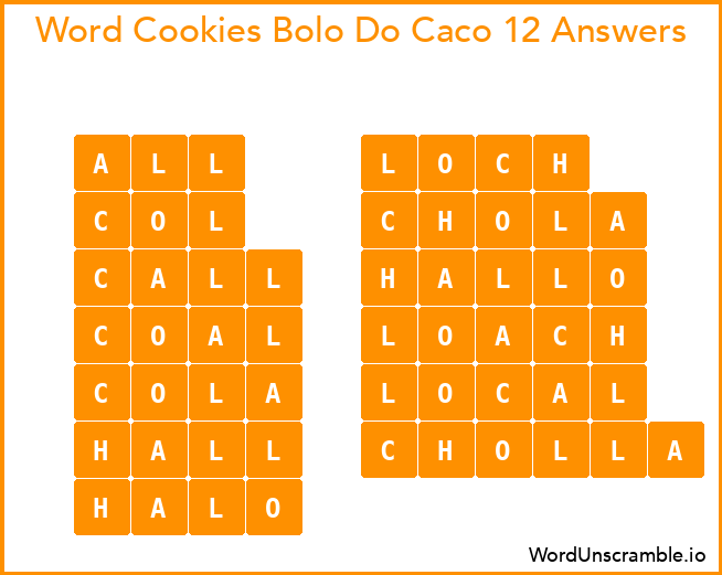 Word Cookies Bolo Do Caco 12 Answers