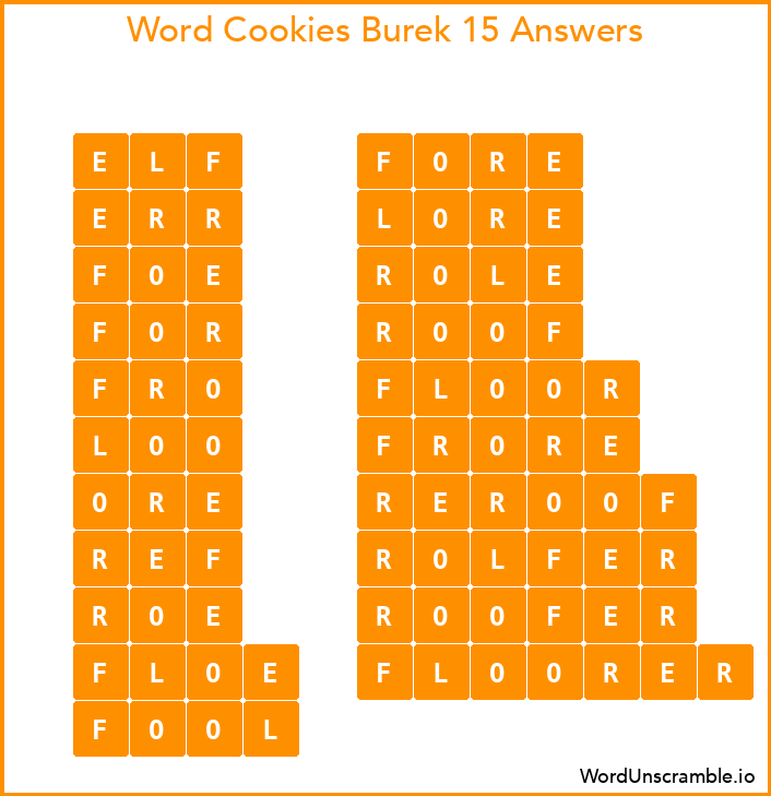 Word Cookies Burek 15 Answers